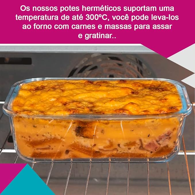 Kit 10 Potes Herméticos de Vidro para Marmitas Multifuncional, forno, micro-ondas 370ML + Brinde Grátis